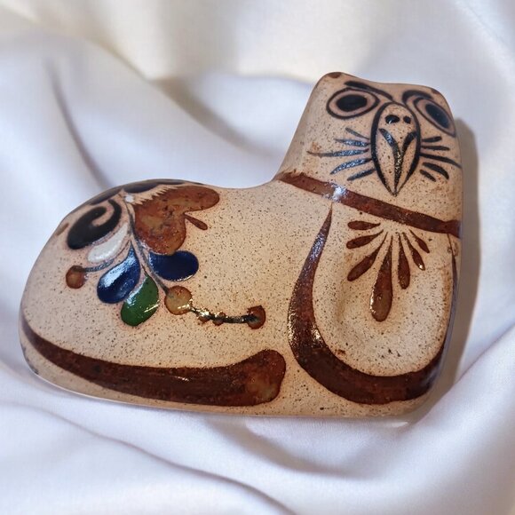 Boho Vintage Handpainted Mexican Tonalá Pottery Owl Figurine Art - Picture 12 of 13